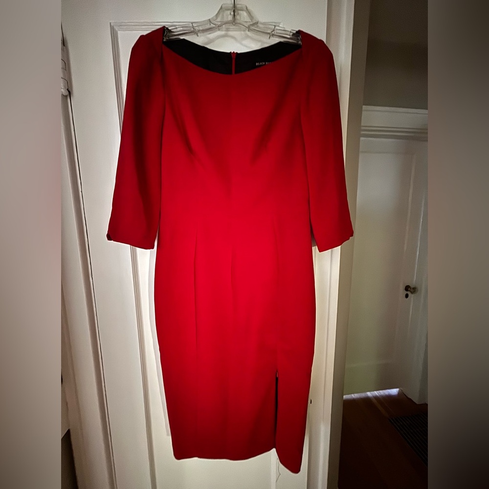 Black Halo Red Sheath Dress with Bateau Neckline